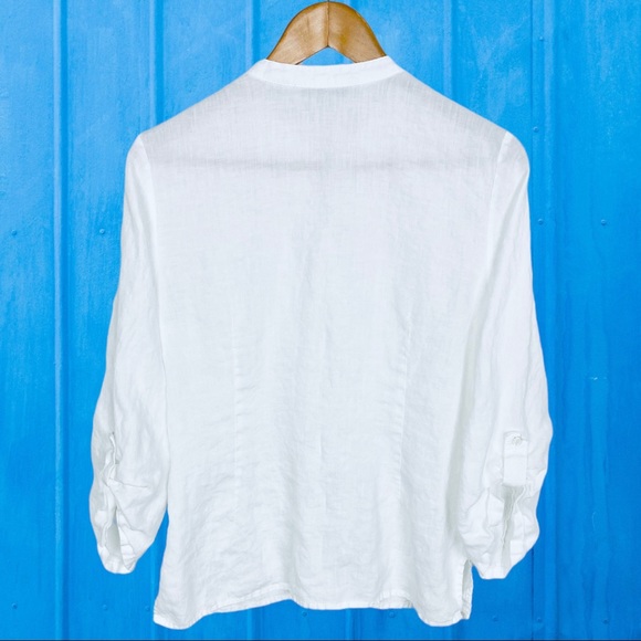 VINTAGE | Ecologie White Natural Linen Embroidered 3/4 Sleeve Button Down Shirt - Picture 6 of 8